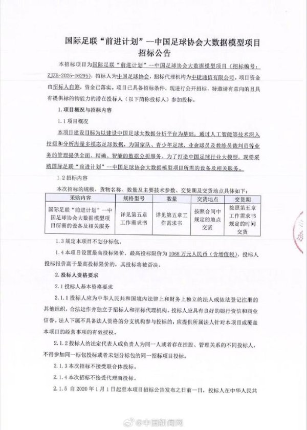 足协招标打造中国足球行业大模型，为国字号及青训等提供数据服务