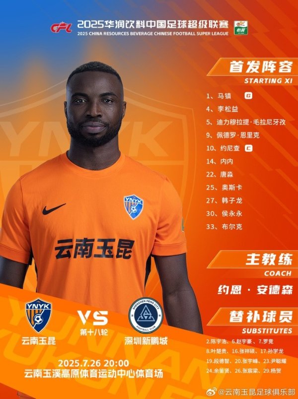 云南玉昆vs深圳新鹏城 本场赛事  杆位名单