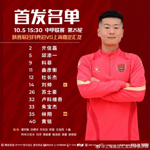 上海嘉定汇龙VS陕西联合杆位阵形    已出！