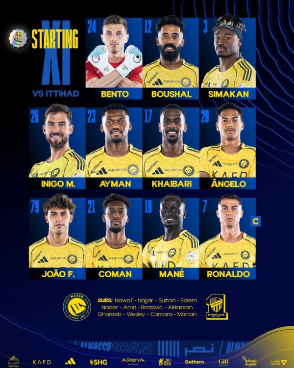 沙王冠-胜利vs吉达联合:C罗、马内、科曼首发,菲利克斯出战 沙王冠-胜利vs吉达联合:C罗、马内、科曼首发,菲利克斯出战